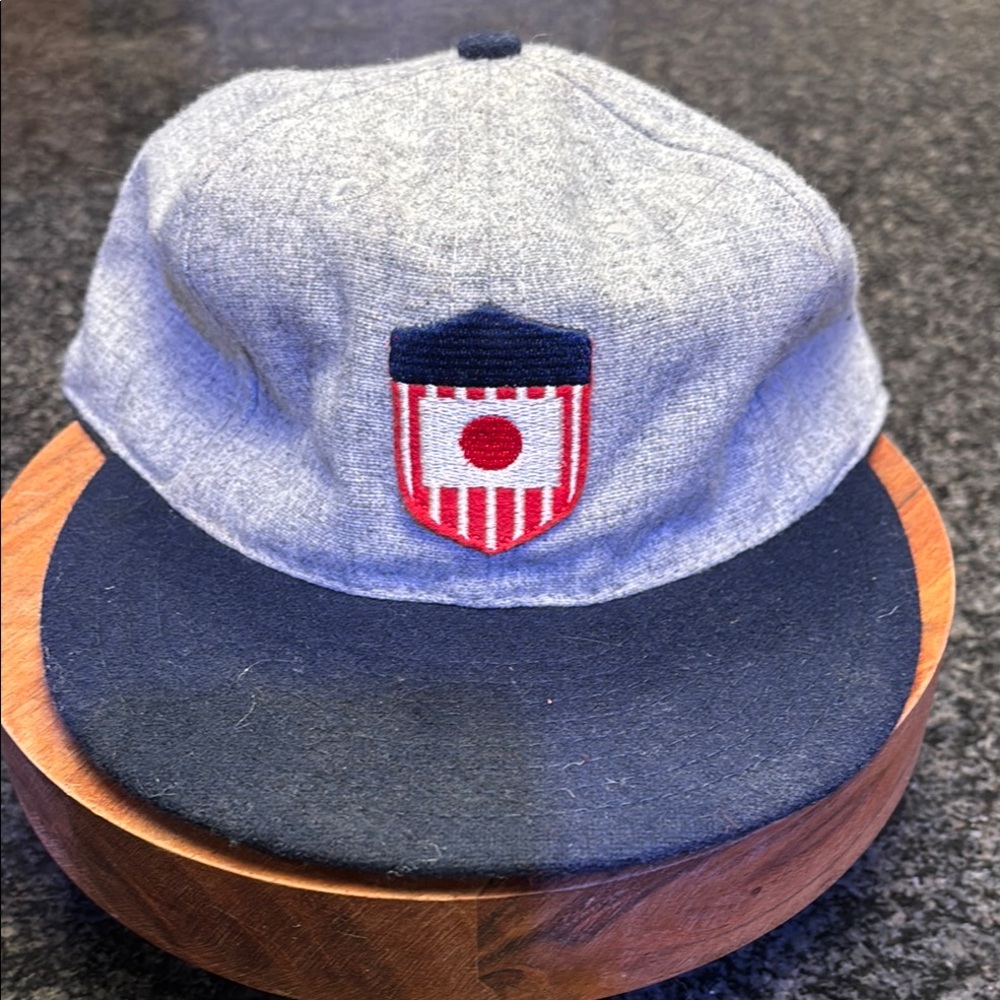 Gray and Navy Cap with Embroidered Patch